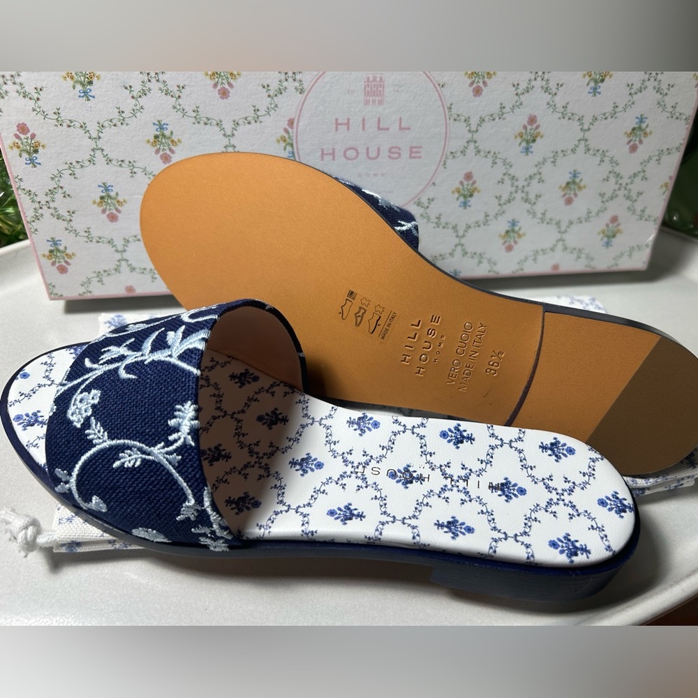 NIB Hill House - The City Slide in Blue Embroidery - SIZE 36.5/6.5